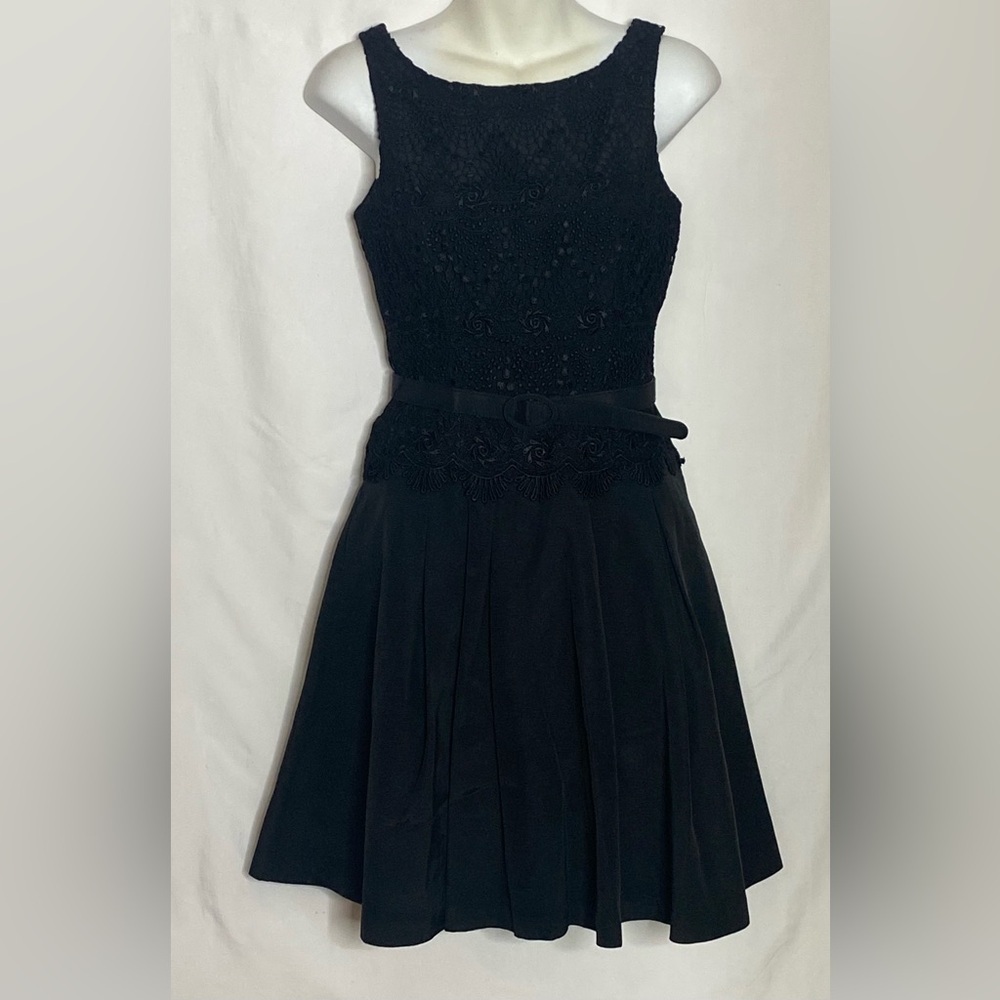 White House Black Market Lace Detail Black Midi Dress